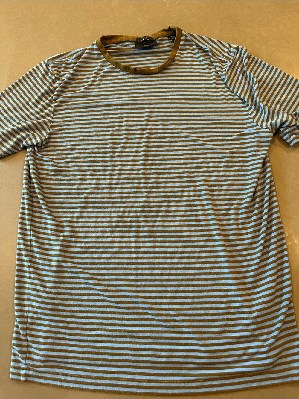 Scotch & Soda Olive and Light Blue Striped Short-Sleeve Tee Bamboo Yarn
